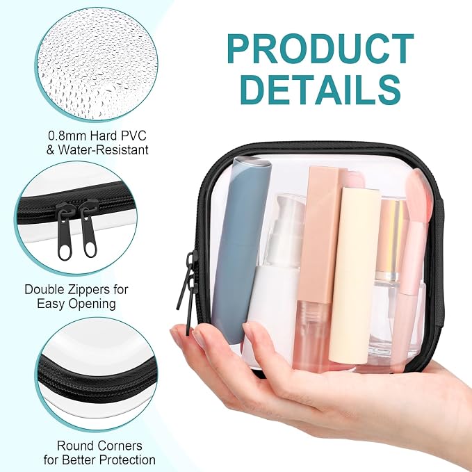 Sanwuta 6 Clear Hard Zipper Case,Black,5 X 5 X 2 Inch | Pencil Case Pouches ,Makeup Bag,Plastic Toiletry Diaper Bag ,Travel Toy Storage,Waterproof Organizer Bins - Image 3