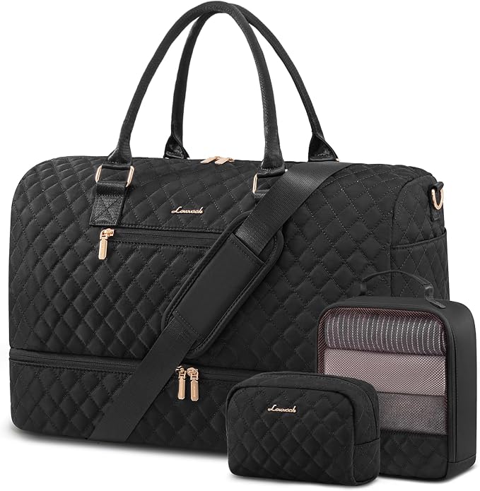 LOVEVOOK Travel Duffle Bag for Women, Weekender Overnight Bag with Shoe Compartment, Carry on Bag with Toiletry Bag, Gym Duffel Bag with Wet Pocket, Hospital Bags for Labor and Delivery 3 Pcs Set by LOVEVOOK