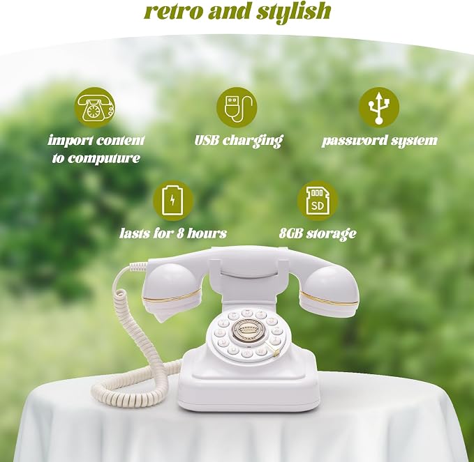 Audio Guest Book Wedding Phone can Record Customized Audio Guest Books for Weddings, banquets and Parties, and it Supports Playing Guests' Voice Message Information on The Device Itself.White - Image 7