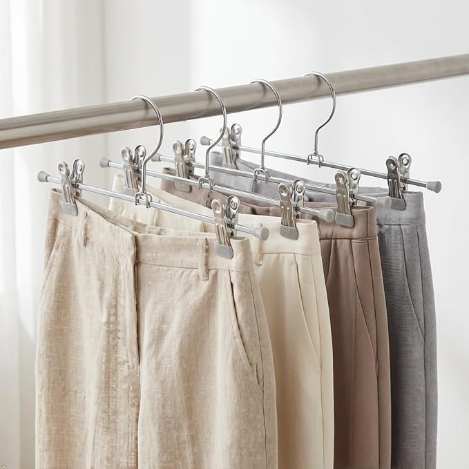 Mawa by Reston Lloyd Non-Slip Space-Saving Clothes Hanger For Pants & Skirts with Two Clips, Style K/40D, Set of 10, 15 3/4"L, Silver - Image 7