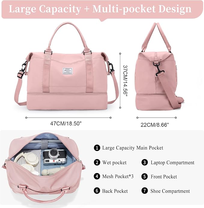 Weekender Bags for Women, Personal Item Travel Bag with Shoes Compartment | Overnight Travel Duffel Bag with Toiletry Bag, Airplane Friendly Carry-On Bag - Image 4