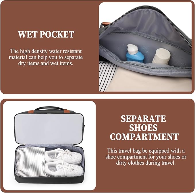 Weekender Bags for Women, Personal Item Travel Bag with Shoes Compartment | Overnight Travel Duffel Bag with Toiletry Bag, Airplane Friendly Carry-On Bag with Wet Pocket & Trolley Sleeve,Medium - Image 5