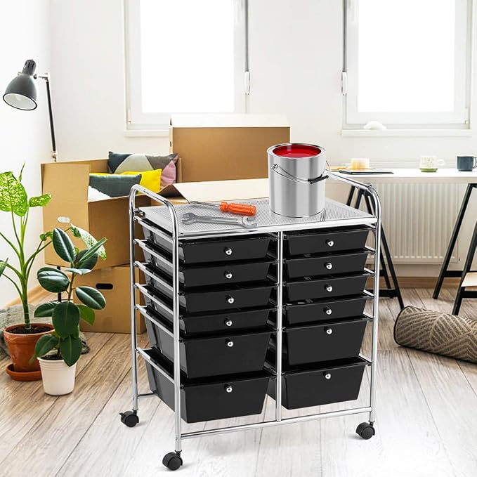 12 Drawer Rolling Storage Cart, Craft Cart Organizer on Wheels w/Metal Frame, Large Capacity & Smooth Drawer, Rolling Cart w/Drawers for Classroom, Office - Image 8