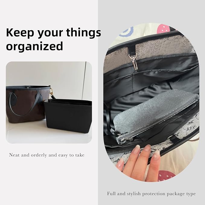 DGAZ Silk Purse Organizer Insert for Neverfullbag(Black,BB) | Soft and Lightweight,Perfect Fit,Multi-pocket Storage,Bag Protector,Luxury Bag Care,Handmade,for Smooth Bag Organizer - Image 8