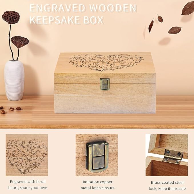 EXISTING Memory Box for Keepsakes, Heart Wooden Box with Hinge Lid | Woodblock Heart Laser Cut Wooden Storage Box, Large Keepsake Boxes Block for Keepsack Memory - Store Jewelry, Toys, Photos - Image 2
