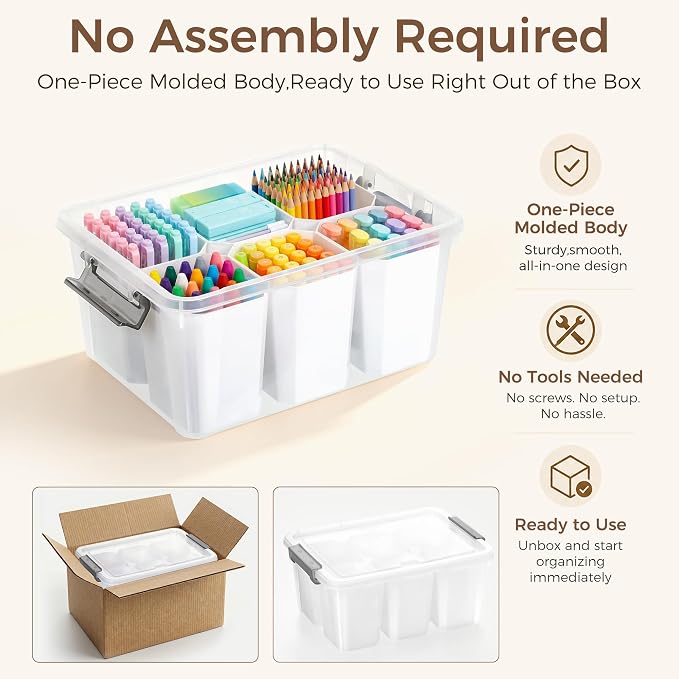 Citylife 17QT Craft Organizers and Storage bins with Lids, Marker Organizer | Clear Plastic, Art Supply Organizer for Markers, Crayons and Crafts, 6 Detachable Inserts, Versatile Stackable, No Assembly - Image 4