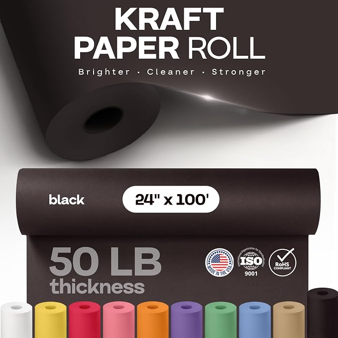Black Paper Roll 24" x 1200" (100 feet) - USA-Made 50lb Thick Kraft Paper for Packing, Moving, Shipping, Wrapping, Crafts, Arts, Birthday Party - 100% Recycled Gift Wrap Material by IDL Packaging - Image 3