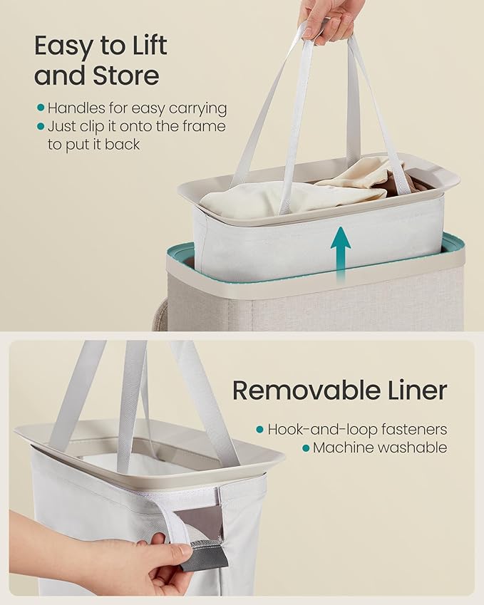 SONGMICS Laundry Basket, 17.2 Gal. Laundry Hamper, Easy Assembly, with Lid and Handles, Removable Liner, 15.4 x 8.7 x 29.5 Inches, Cappuccino Beige ULCB810LH01 - Image 5