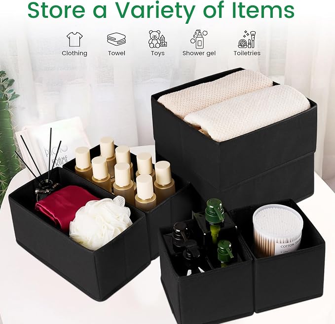 16 Pack Underwear Drawer Organizer, Drawer Organizer Clothes, Foldable Cloth Storage Box Closet Dresser Drawer Divider Organizer for Clothes, Scarves (Black) - Image 7