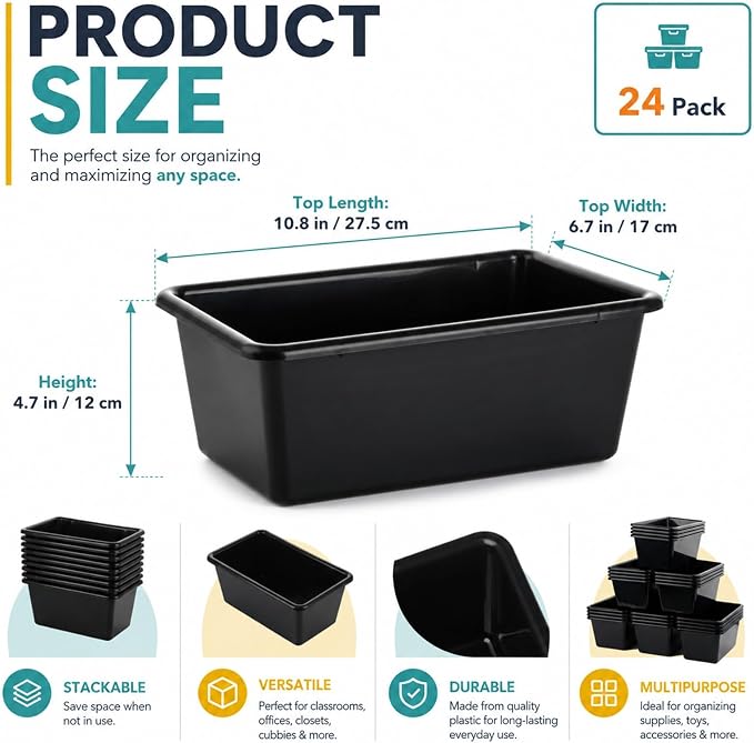 gisgfim 24 Pack Plastic Cubby Storage Bins Crew Toy Stackable Bin Classroom Plastic Cubby Bins Stackable Storage Containers Classroom Book Bin for Student Teacher School Office Home(Black) - Image 2