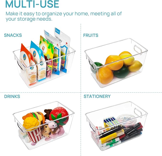 Vtopmart 2 Pack Clear Storage Bins, Pantry Cabinet Organizer Bins, Medium | Plastic Pantry Storage Bins with Handle, Storage Containers for Fridge, Cabinet, Kitchen, Countertops, Cupboard, Freezer - Image 6