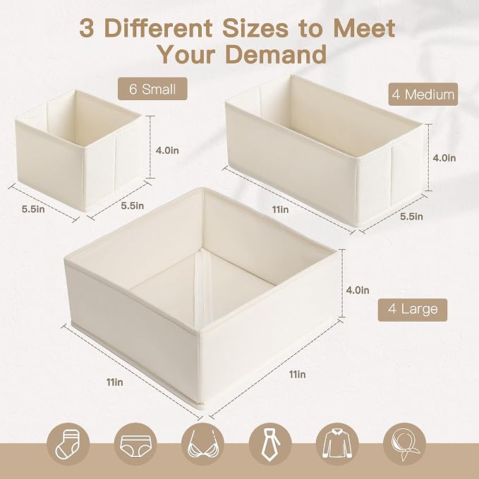 Drawer Organizer Clothes, 14 Pack Dresser Organizer for Baby Clothes, Underwear, Sock- Foldable Closet Organization and Storage Dividers Bins for Nursery, Bedroom and Dorm (Beige) - Image 3