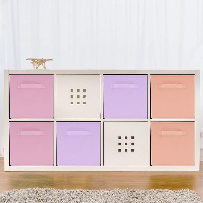 Sorbus Storage Cubes - 11" Foldable Storage Bins with Handle for Nursery, Playroom, Closet Organizers and Storage - 6 Fabric Shelf Basket for Toys, Books, Clothes - Orange Purple & Pink Storage Cubes - Image 7
