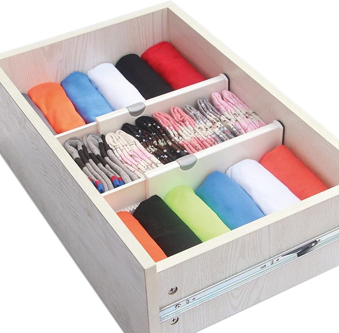 TENABORT Set of 8 Adjustable Drawer Dividers Organizer Separators Plastic Dresser Organizer for Bedroom, Bathroom, Closet, Office Desk, Kitchen Storage - Image 5