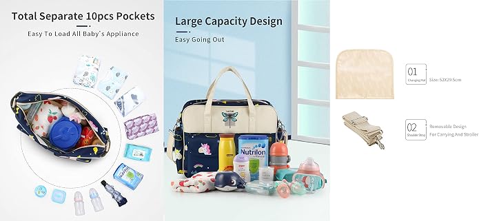 Kamay's Mummy Shoulder Bag Diaper Bag Chic Nappy Changing Bag Tote/Messenger Style Large with Changing Mat, Adjustable Straps - Image 6