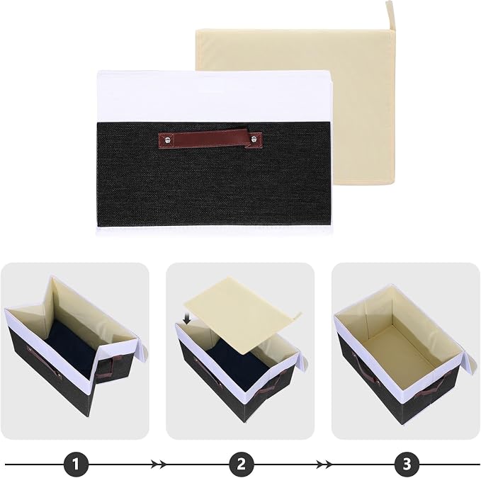ANMINY Fabric Storage Box Bins with Lids, Black White, 15"x10"x10" | Keepsake Memory Storage, Cotton Linen, PP Board Reinforced, Washable, PU Handles, Foldable & Stackable, Decorative, Large - Image 4