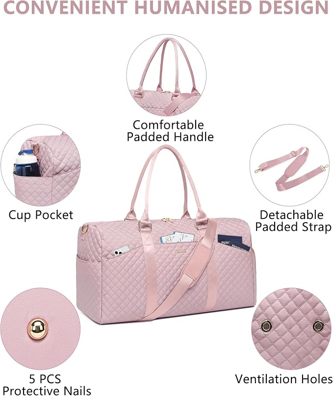 Women Weekender Travel Duffle Bag: Travel Duffel Overnight Bags with Shoe Compartment Large Carry on Tote with Toiletry Bag Weekend Traveling Yoga Gym Hospital Bag for Women with Wet Pocket Pink - Image 4