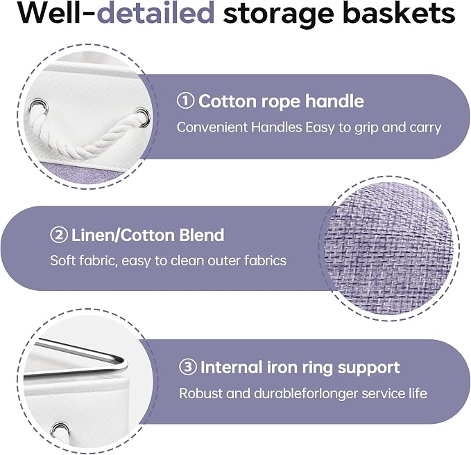 ECDYQXVU 13x13x13 Inch Storage Cube Bins Foldable Organizer Baskets 6 Pack | Soft Cotton Handles, Premium EVA Fabric, Hard Cardboard Bottom, Sturdy Metal Rim, Closet Shelf, Living Room, Bedroom, Laundry - Image 7