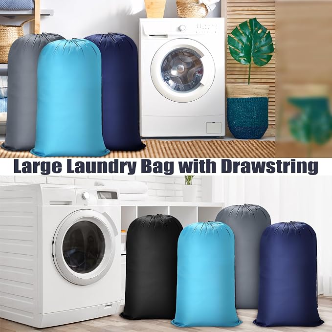 Sanwuta 40 Pcs Large Laundry Bags Bulk,Black, Gray, Sky Blue, Navy Blue | 38" x 24" Travel Laundry Bags for Clothe, Washable Heavy Duty Bag, Camping College Apartment - Image 2