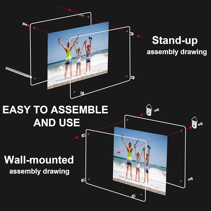 Thyle 8 Pcs Acrylic Photo Frame 11x14'' Clear Floating Picture Frame for Wedding Photos Art Prints Photography Gallery Wall Display Hanging or Tabletop for Living Room Hallway or Entryway (Silver) - Image 6