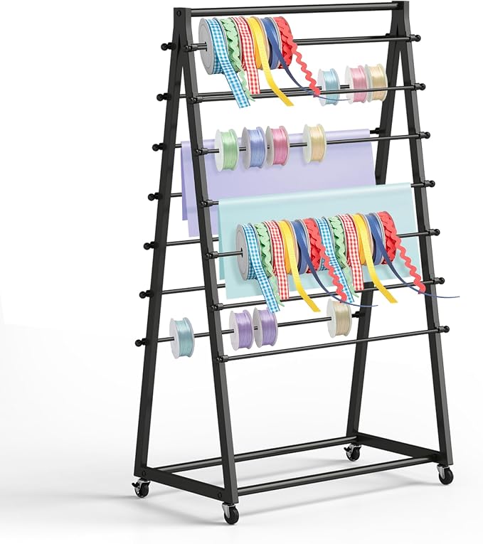 ikare Ribbon Organizer,Double-Sided Ribbon Holder for Craft Room | Ribbon Holder,15 Tier Ribbon Holder Organizer Rack, Gift Wrapping Craft Ribbon Storage Shelf Cake Shop Flower Store by ikare