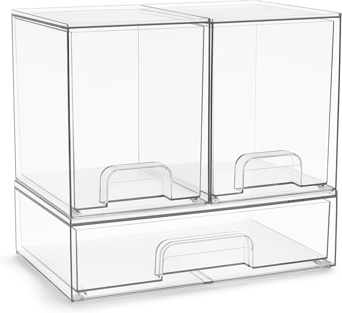 Sorbus Clear Stackable Storage Drawers (3 Pack, 7.6'' Tall and 12.1'' Wide) | Acrylic containers with pull-out bins keep cosmetics, brushes and daily items sorted on bathroom counters or in cabinets. by Sorbus