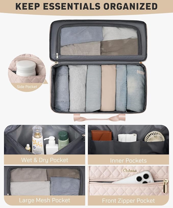 Weekender Bags for Women, Wide Open Large Travel Duffle Bag with Shoe Compartment, Overnight Carry on Bag Personal Item Travel Bag with Wet Pocket (Nude) - Image 2