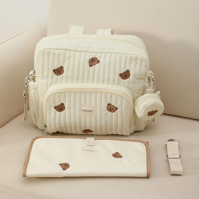 Diaper Bag Backpack with Changing Pad - Travel Baby Bag, Insulated Bottle Pockets, Stroller Straps (Medium - Beige Bears) - Image 2