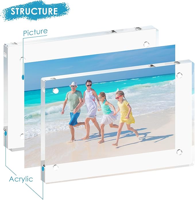 5x7 Acrylic Picture Frame Set of 3, 20mm Thick, Tabletop Display | Double-Sided Transparent Magnetic Frameless Photo Frame, for Photos, Fits Home, Office - Image 4