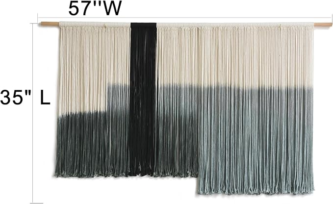 Macrame Wall Hanging Grey Dip Dye Large Boho Fiber Wall Art Decor 57"W*35"L | Neutral Wall Hanging, Handmade Yarn Art, Textured Fiber Decor, for Bedroom Wall Accent, Farmhouse Interior Style - Image 4