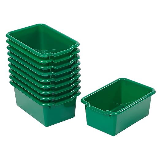 ECR4Kids Scoop Front Storage Bins, Multipurpose Organization, Green, 10-Piece | Durable plastic, GREENGUARD Gold Certified, 1.2 gallon capacity, lightweight & nestable, built-in handle, classroom/home use by ECR4Kids