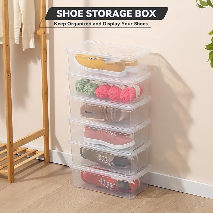 novelinks 12 Pack 6QT Plastic Storage Bins with Lids, Shoe Boxes (Clear) | Clear Shoe Storage Boxes, Shoe Boxes Clear Plastic Stackable, Shoe Bins, Shoe Containers, Craft Organizers and Storage - Image 5