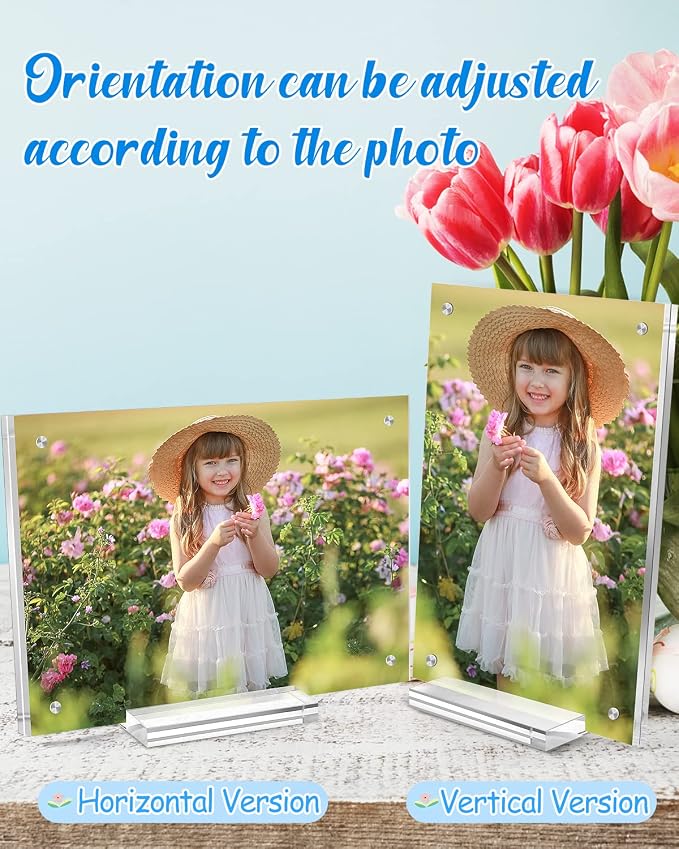 3 Pack 5x7 Acrylic Picture Frames, Double Sided Magnetic Display | Crystal Clear Frameless Photo Frames, Freestanding Desktop Display with Detachable Stand & Gift Box - Image 6