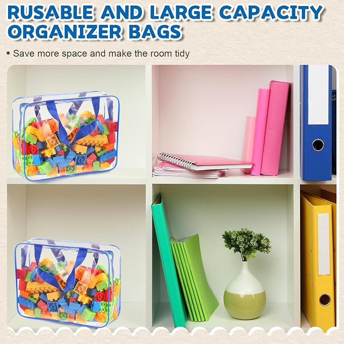 18 Packs Large Toy Storage Bags with Labels, Clear PVC Bags Travel Waterproof Kids Toy Organizer Bags with Zipper for Building Blocks Puzzle Kids Books (Blue-3 Size) - Image 5