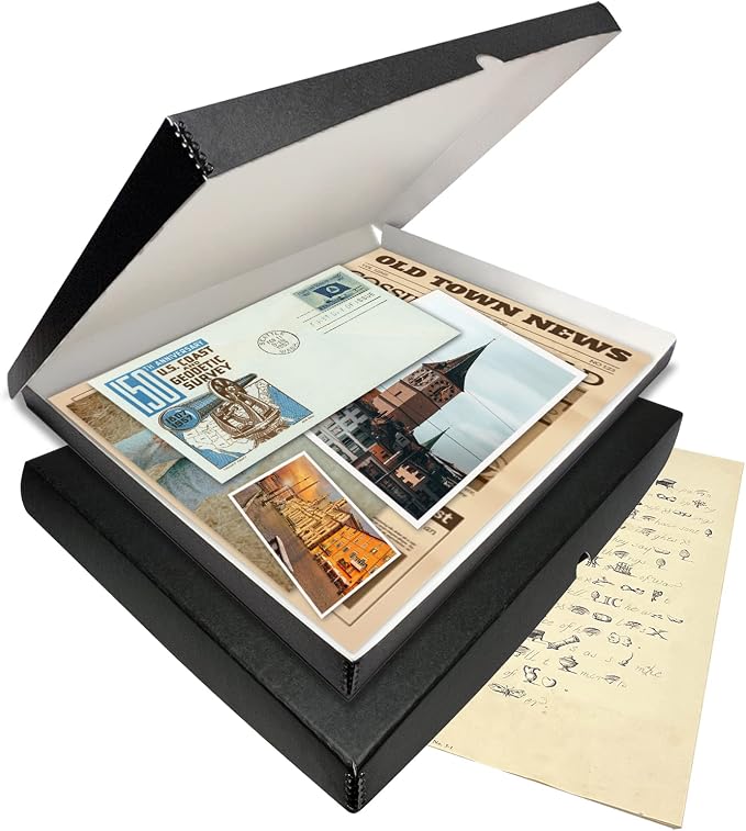 Lineco Clamshell Archival Storage Box, 18.5x24.5x1.75 Inch, Black | Acid-Free with Metal Edge Boxboard, Organize and Store Photos Documents Cards Negatives Magazine Prints Family Records DIY - Image 8