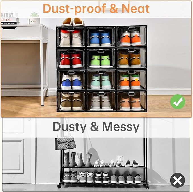 INSTY 12 Pack Large Shoe Storage Box, Clear Shoe Storage Organizer with Magnetic Door, Stackable,Shoe Containers For Display Sneakers, Easy Assembly, Fit up to US Size 12, Transparent - Image 5