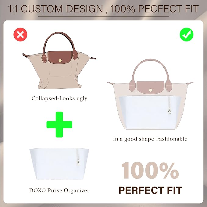 Purse Organizer Insert for Longchamp Le Pliage Large, White Beige | 6-Compartment Bag Organizer with YKK Zipper Pocket, Cup Holder, Key Chain, Waterproof DupontPaper Lightweight Handbag Shaper - Image 3