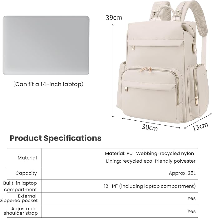 Large Capacity Diaper Bag Backpack with Changing Pad, Waterproof Baby Travel Backpack for Parents-Beige - Image 7