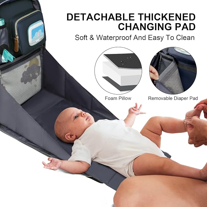 Diaper Bag Backpack with Changing Station, Baby Diaper Organizer Travel Bag | Large Capacity Diaper Bag for Moms Dads - Fold Out Changing Pad, Insulated Pockets, Stroller Straps, Baby Eessentials - Image 2