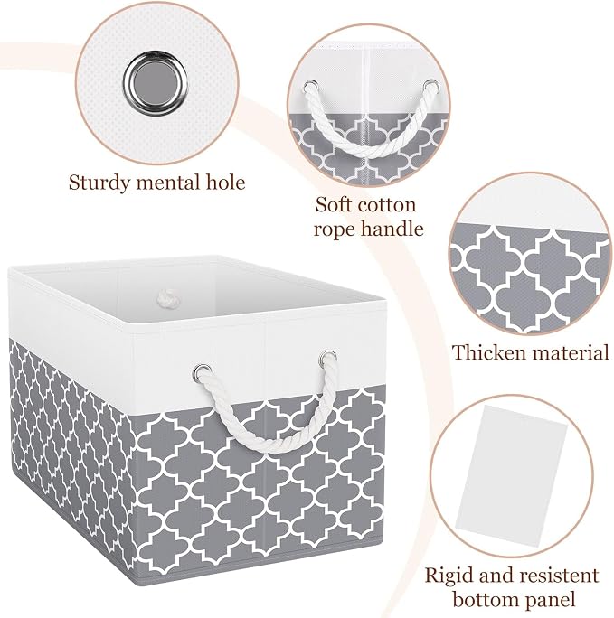 Storage Bins 2-Pack, Foldable Storage Baskets for Organizing Toys, Books, Shelves, Closet, Large Storage Box with Rope Handles, Sturdy Organizer Bins,Clover Grey - Image 4