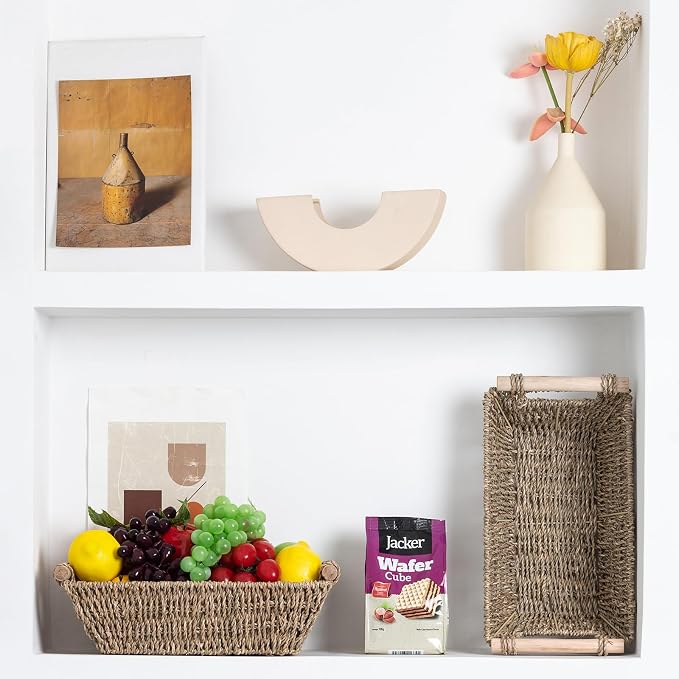 Small Wicker Baskets,small baskets for organizing,wicker storage Basket,small woven basket Seagrass Storage Baskets,Rattan Basket for Shelves Toilet Paper Basket with Handle,4 Pack - Image 6