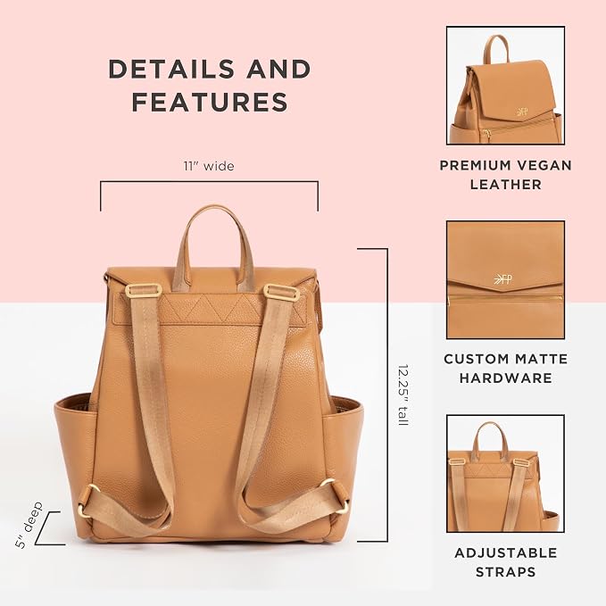 Freshly Picked Mini Diaper Bag II Backpack – Premium Vegan Leather Small Baby Bag without Changing Pad, Compact, Lightweight & Stylish for Moms On-the-Go, Butterscotch - Image 3