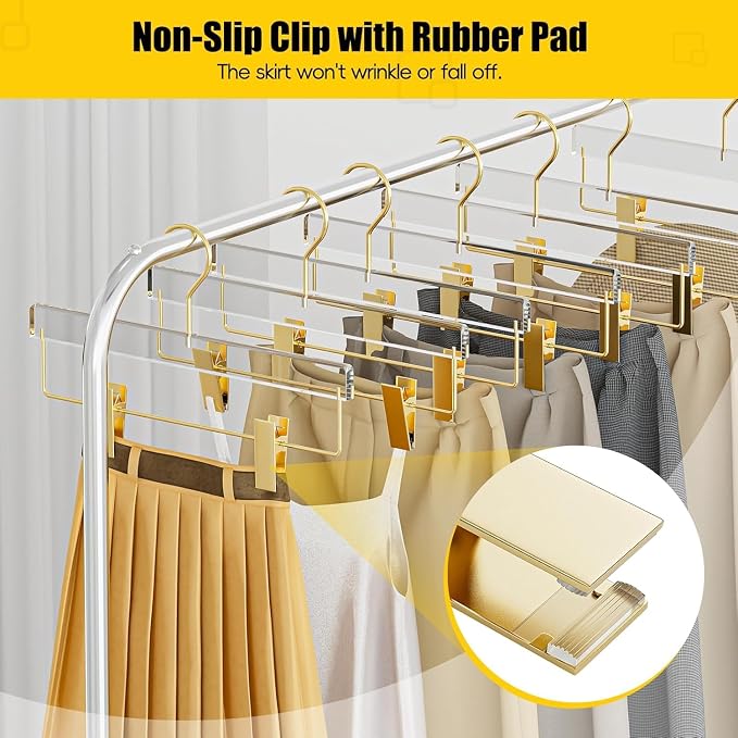 Gold Acrylic Pants Hangers 30 Pack with Adjustable Clips | Non-Slip & Heavy Duty Hangers for Pants, Skirts, Jeans, Trousers, Scarves, Adults & Kids, Clothing Closet Storage - Image 7