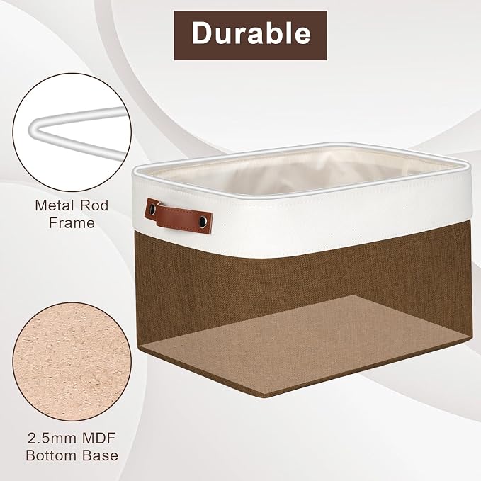 Storage Bins Large Fabric Storage Baskets for Shelves 3 Pack, Decorative Linen Closet Baskets with Handles for Organizing, Shelf, Clothes, Home, Office, 15x11x9.5Inches (Brown&White) - Image 4