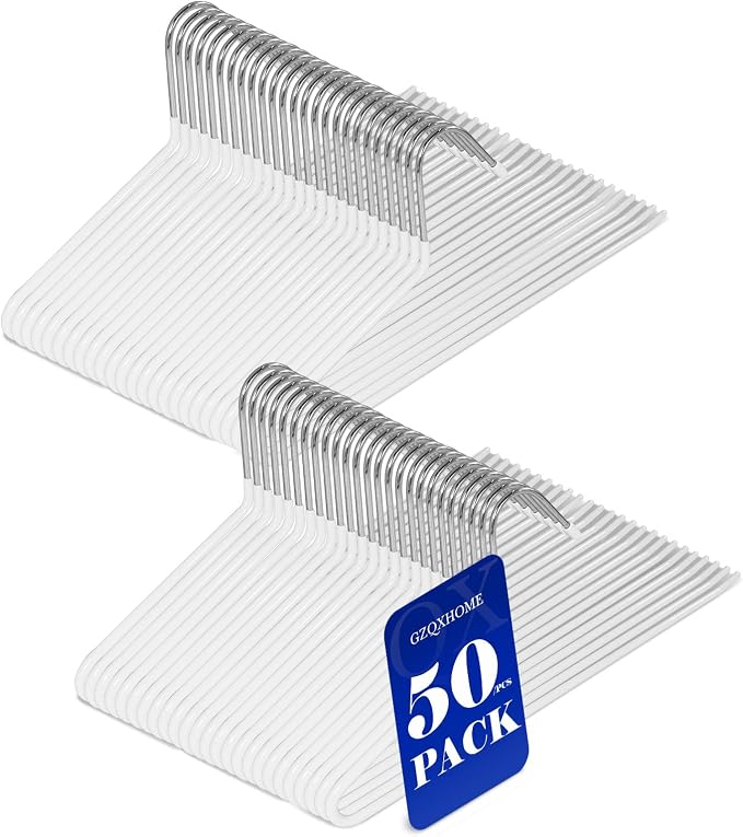 50 Pack Open Ended Pants Hangers with Non Slip Design,Suitable for Trousers,Jeans,Towels for Closet Space Saving,Durable Metal Material with Rubber Coating (White) by GZQXHOME