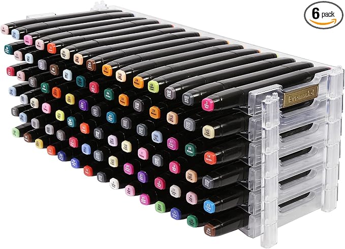 Universal 6 Layers Tray Universal Marker Storage Rack, Penholder Display for 90 Pens SN01 Pencil Organizer Holder for Desk (Clear-6 layers) by Evemodel