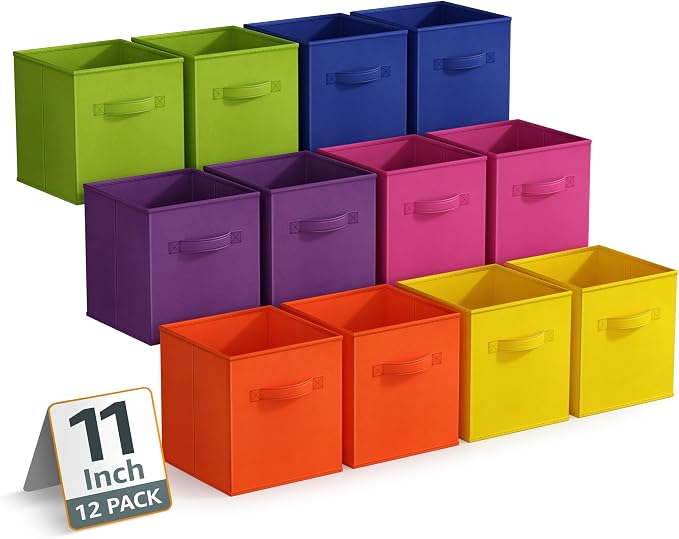 Sorbus 11 Inch Storage Bins - Sturdy Collapsible Fabric Storage Cubes with Handle - 12 Foldable Baskets for Organizing Clothes, Toys, Books - Storage Baskets for Shelves, Closets by Sorbus