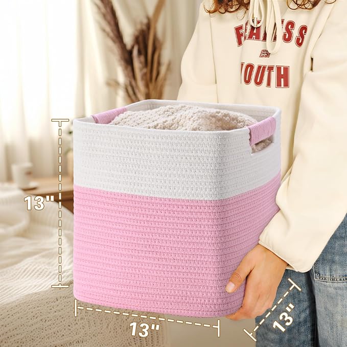 13 Inch Storage Cubes, 3 Pack Cube Storage Bins for Organizing, Cotton Rope Woven Baskets for Shelves, Bathroom, Kids Room, Closets, Baby Nursery - Image 4