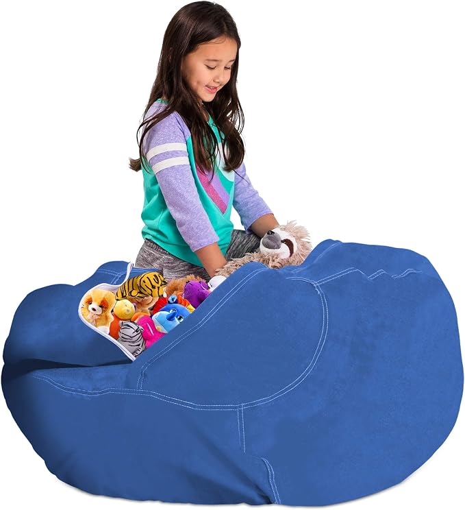 Posh Stuffable Kids Stuffed Animal Storage Bean Bag Chair Cover - Childrens Toy Organizer, X-Large 48" - Solid Royal Blue - Image 5