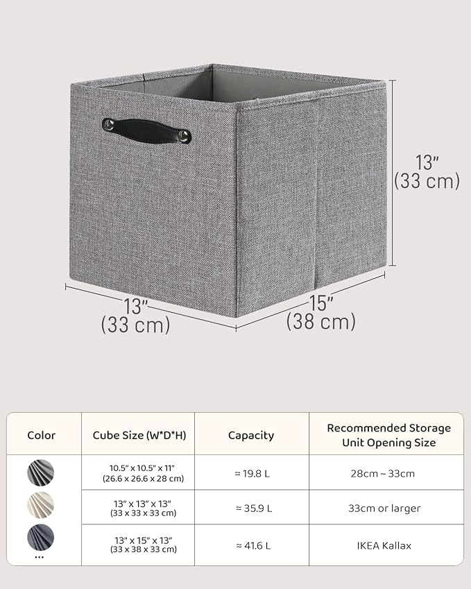 Cube Storage Bins | 13"x15"x13", Dim Gray, 4 Pack | Multi-Size | 2X Thick Support Board | Vegan Leather Handles | 7.7 oz/yd² Fabric | Drawer Insert Basket Fits KALLAX - Image 6